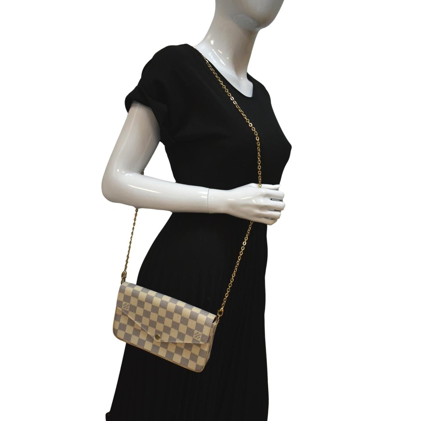 LOUIS VUITTON Felicie Pochette Damier Azur Crossbody Bag White