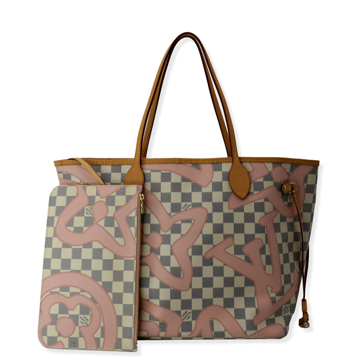 LOUIS VUITTON Neverfull MM Tahitienne Damier Azur Shoulder Bag Pink