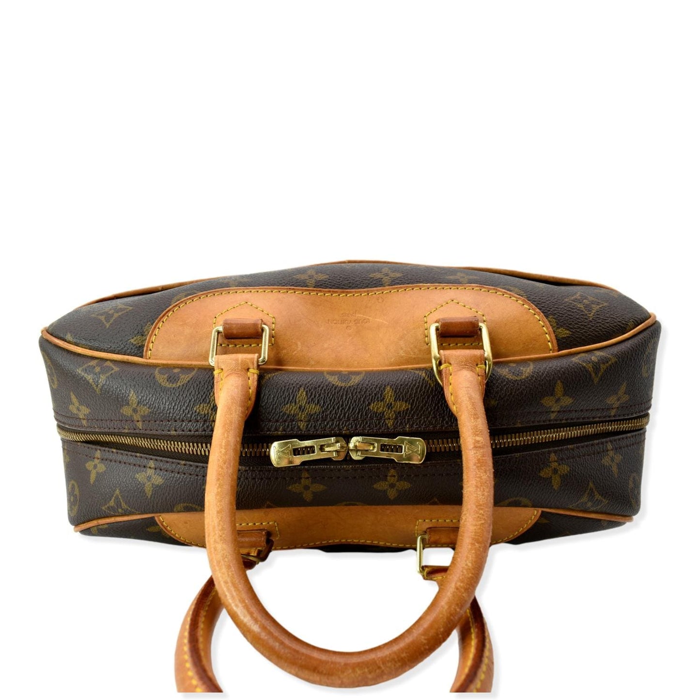 LOUIS VUITTON Deauville Boston Monogram Canvas Satchel Bag Brown