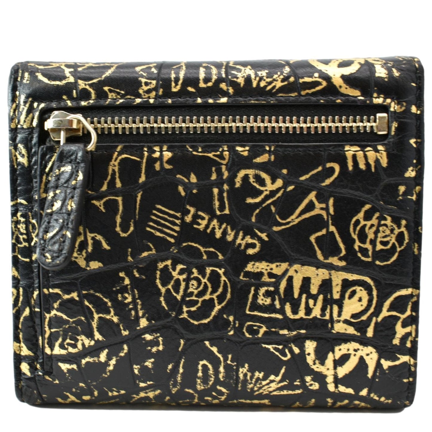 CHANEL Reissue Graffiti Crocodile Embossed Calfskin Leather Wallet Gold