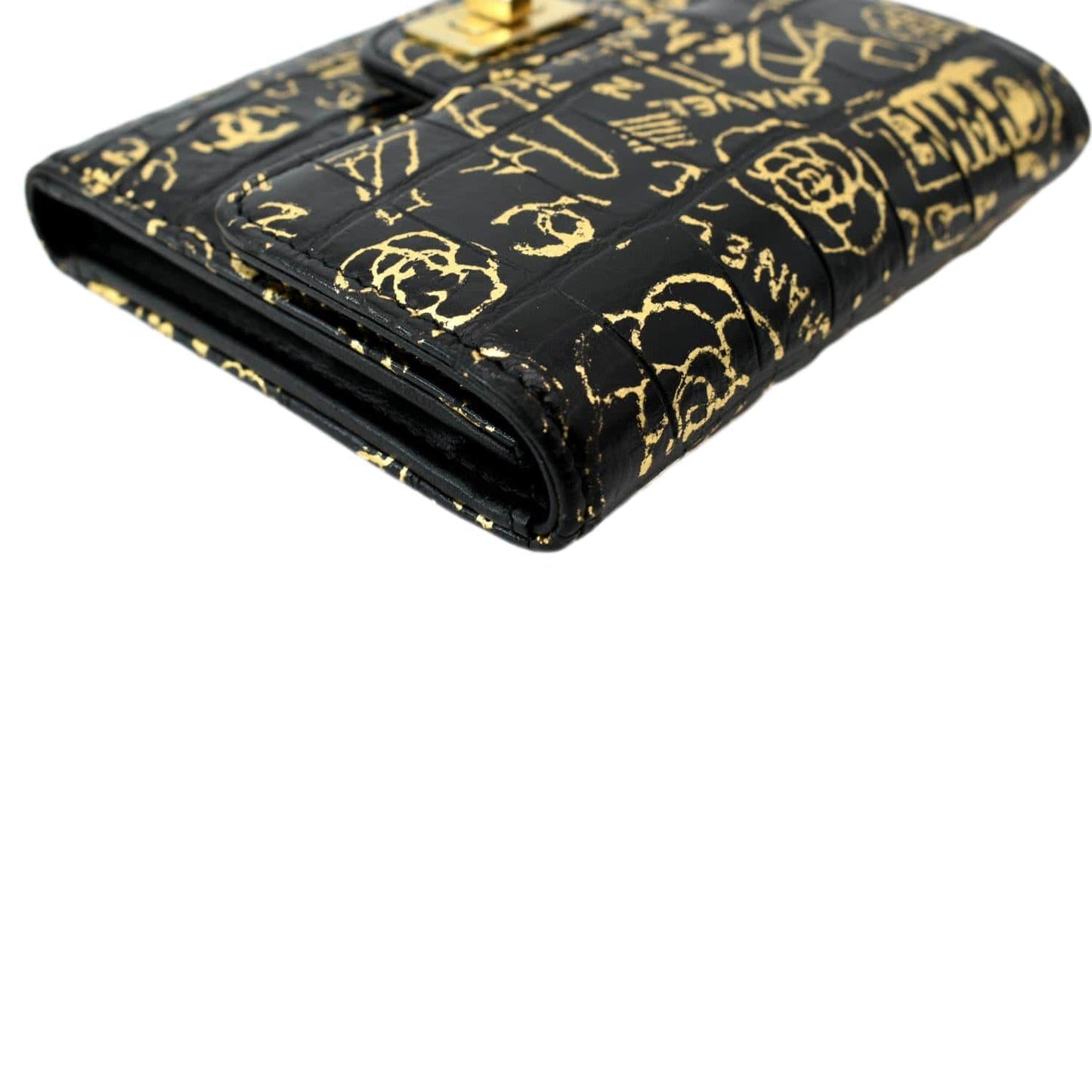 CHANEL Reissue Graffiti Crocodile Embossed Calfskin Leather Wallet Gold