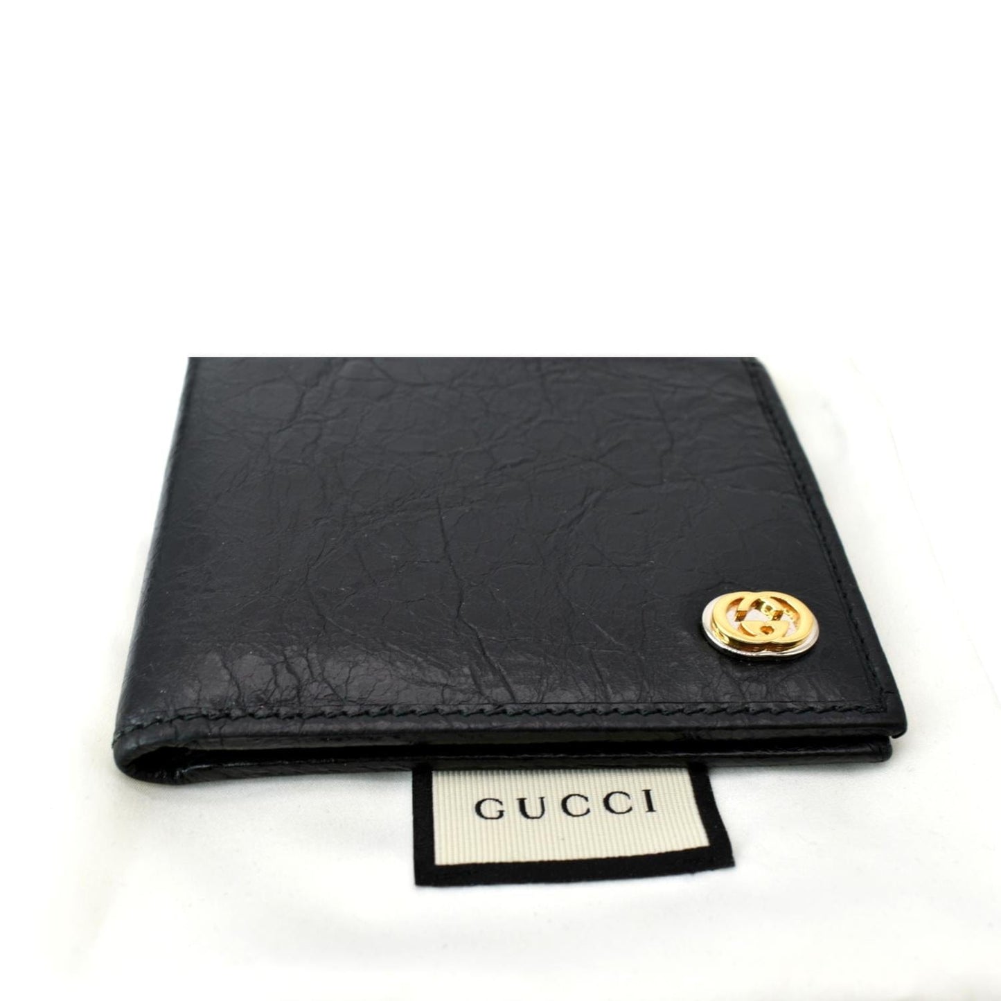 GUCCI Interlocking G Bi-Fold Calfskin Leather Wallet Black 575985