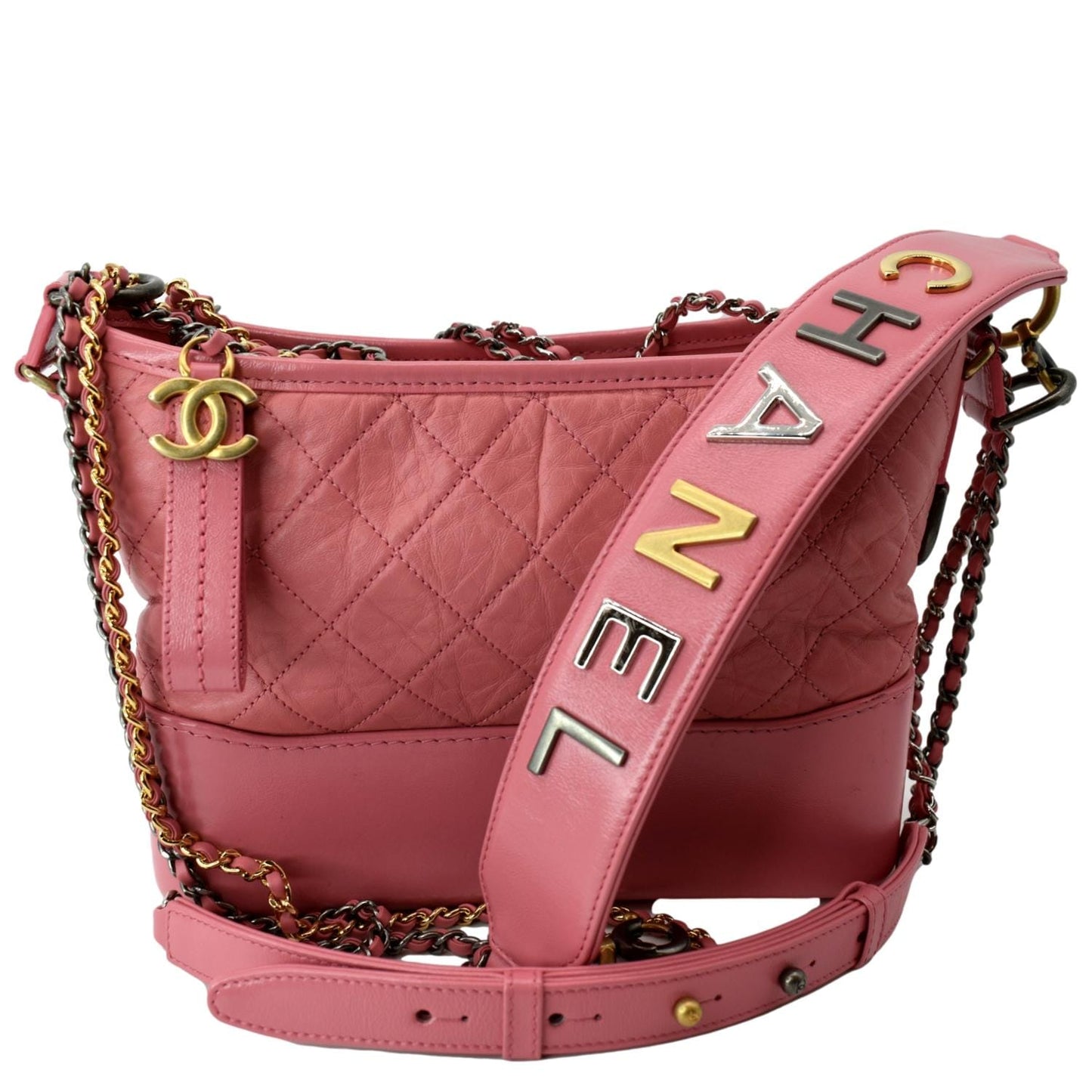 CHANEL Gabrielle Small Aged Calfskin Leather Hobo Crossbody Bag Pink