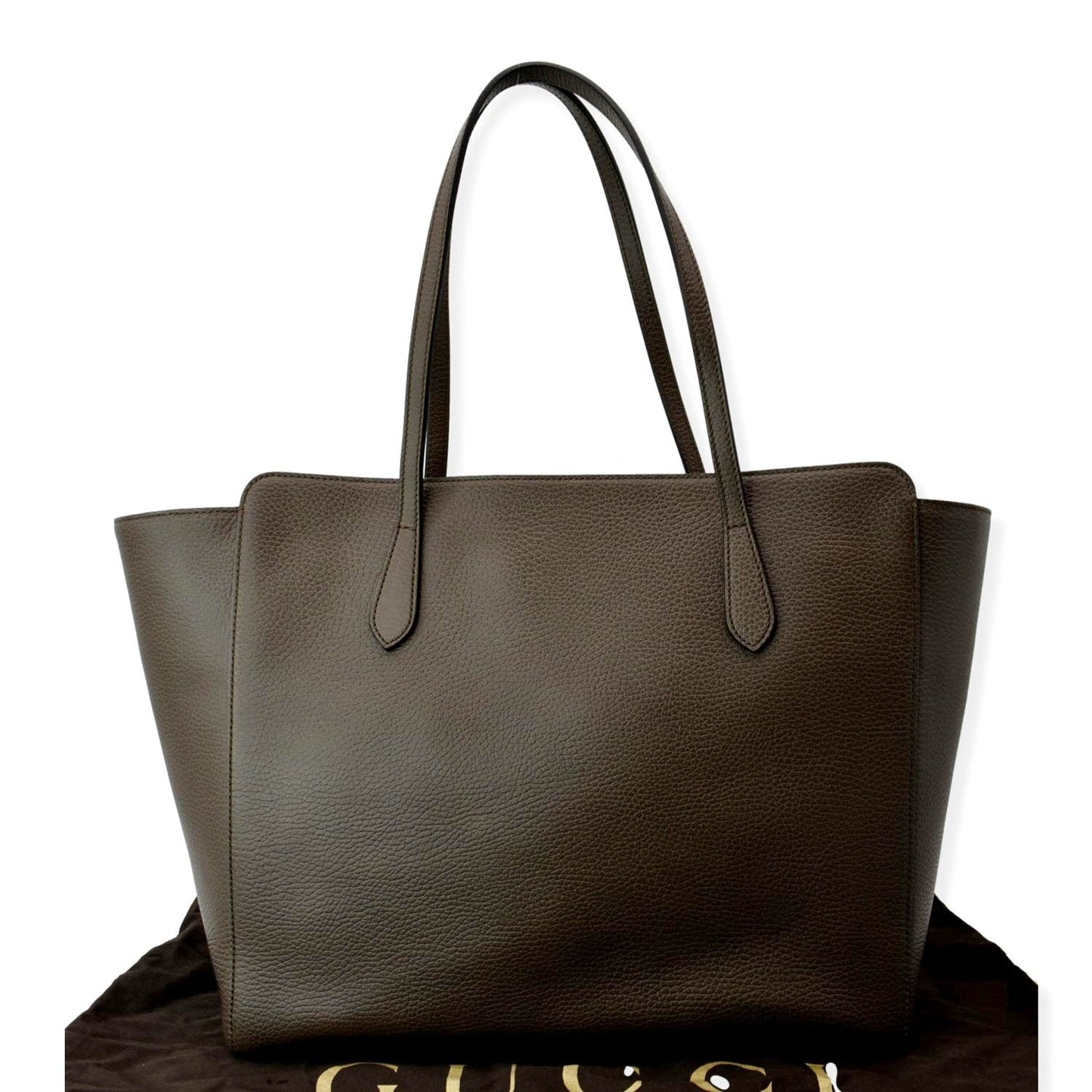 GUCCI Swing Medium Pebbled Leather Tote Bag Taupe 354397