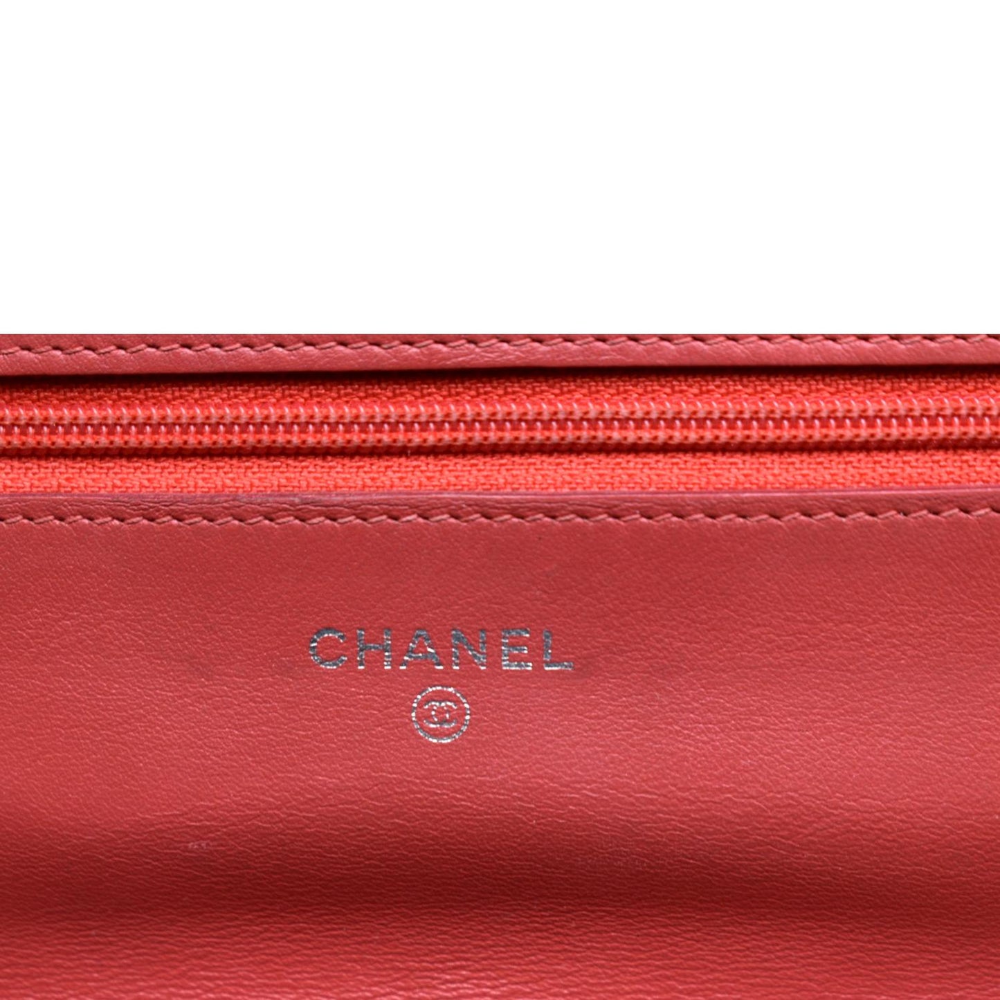 CHANEL WOC Patent Leather Wallet On Chain Clutch Bag Orange