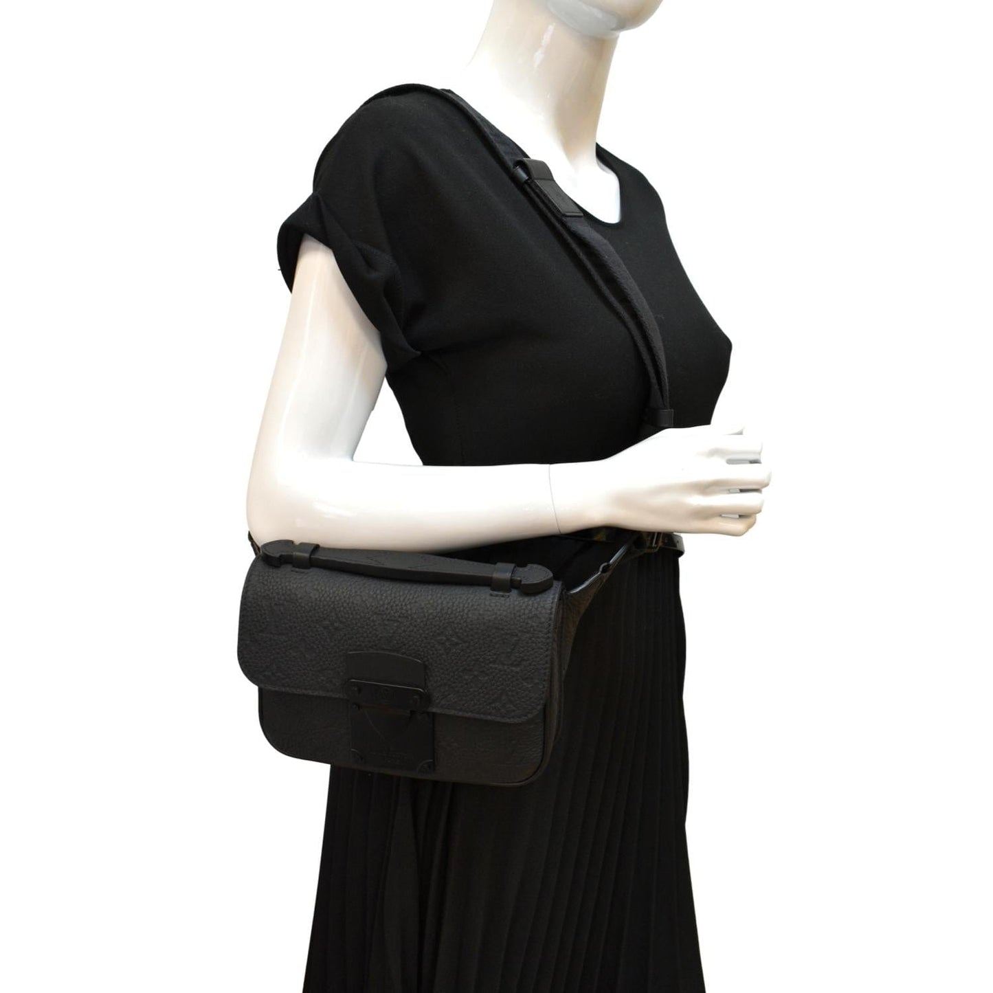 LOUIS VUITTON S-Lock Sling Monogram Leather Shoulder Bag Black