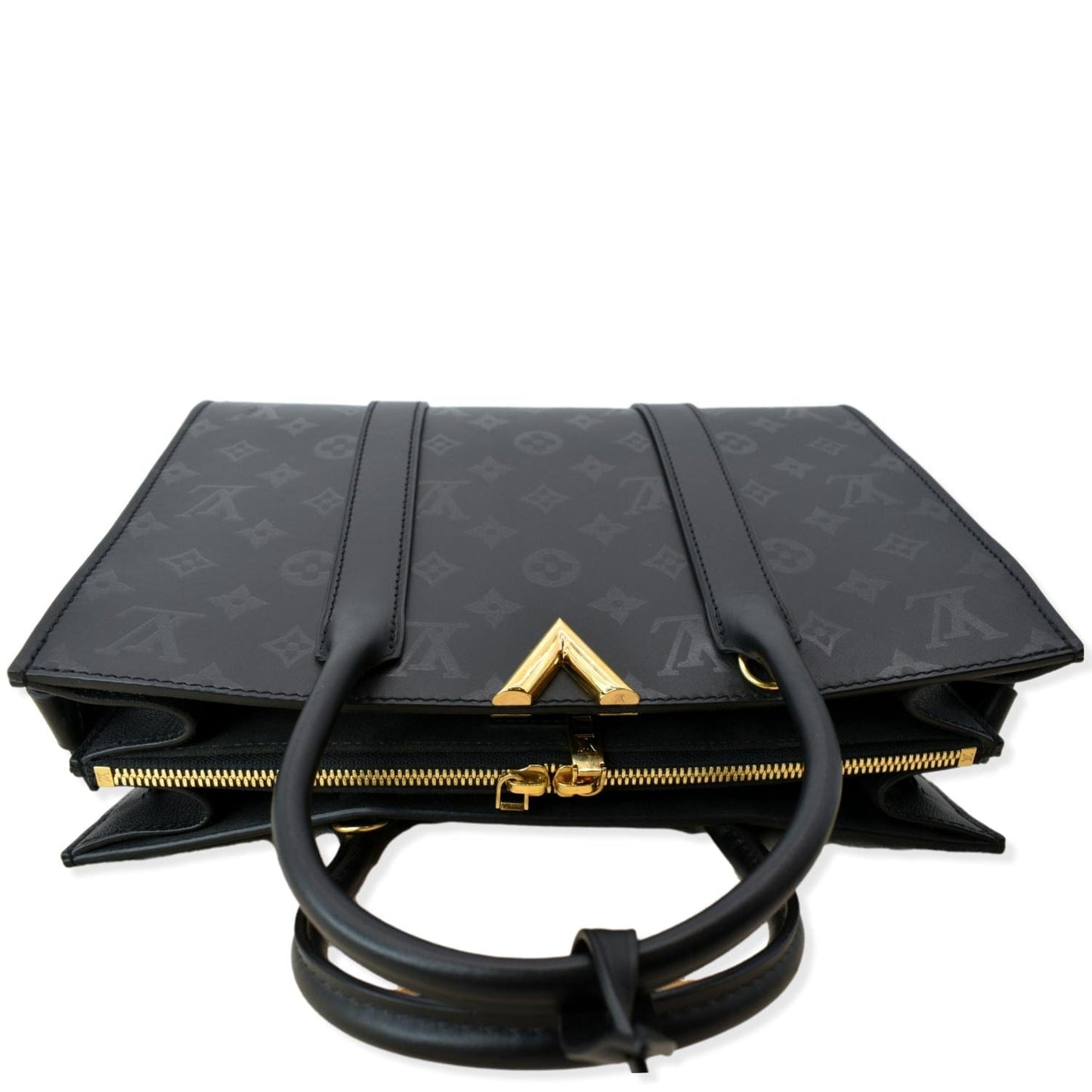 LOUIS VUITTON Very Tote MM Monogram Cuir Plume Shoulder Bag Noir Black