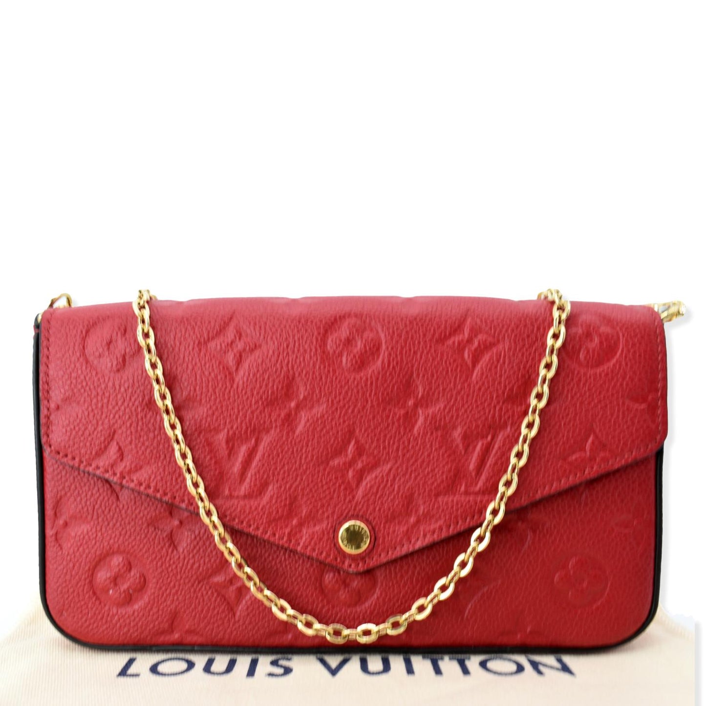 LOUIS VUITTON Pochette Felicie Monogram Empreinte Chain Wallet Red