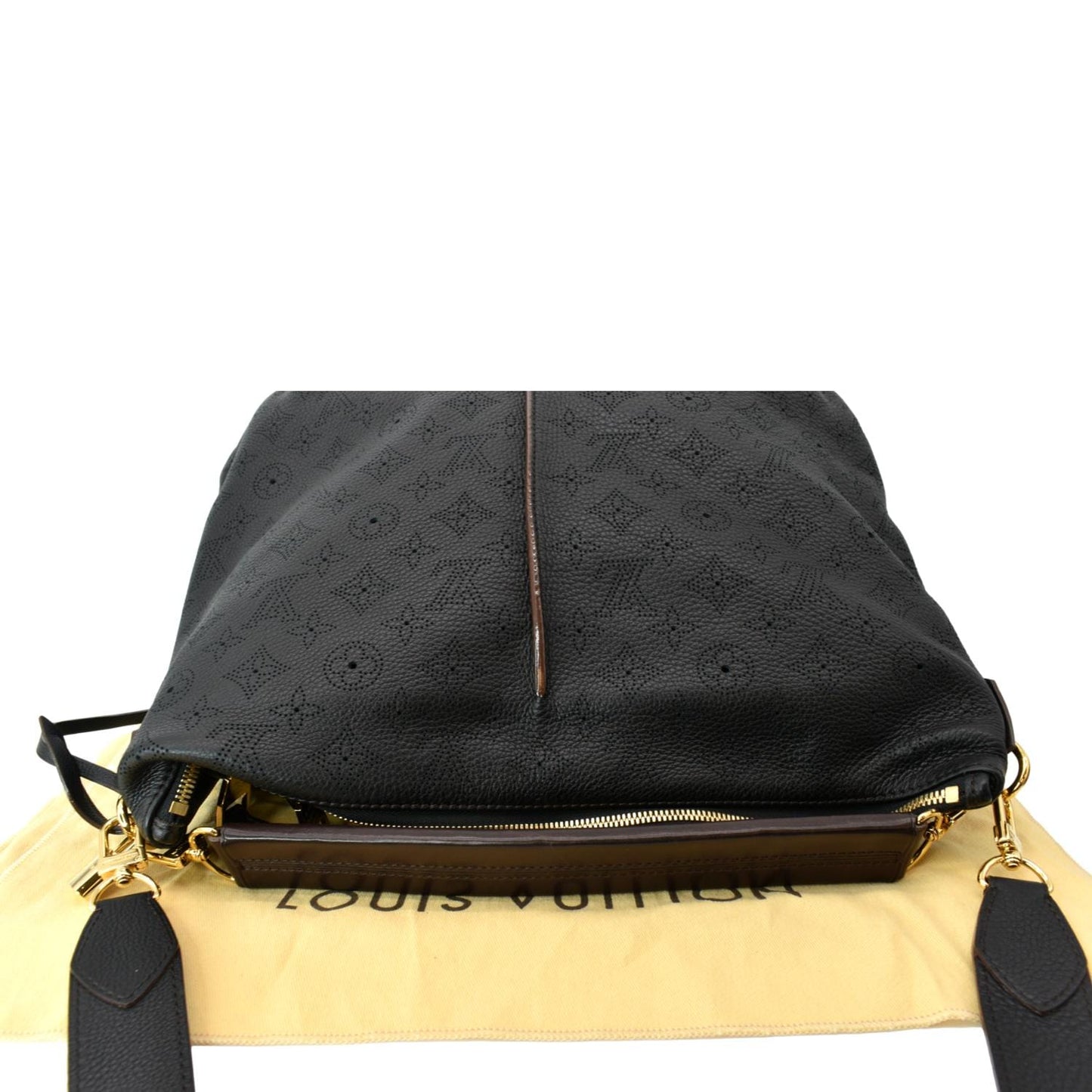 Louis Vuitton Selene MM Mahina Leather Tote Shoulder Bag Black Noir