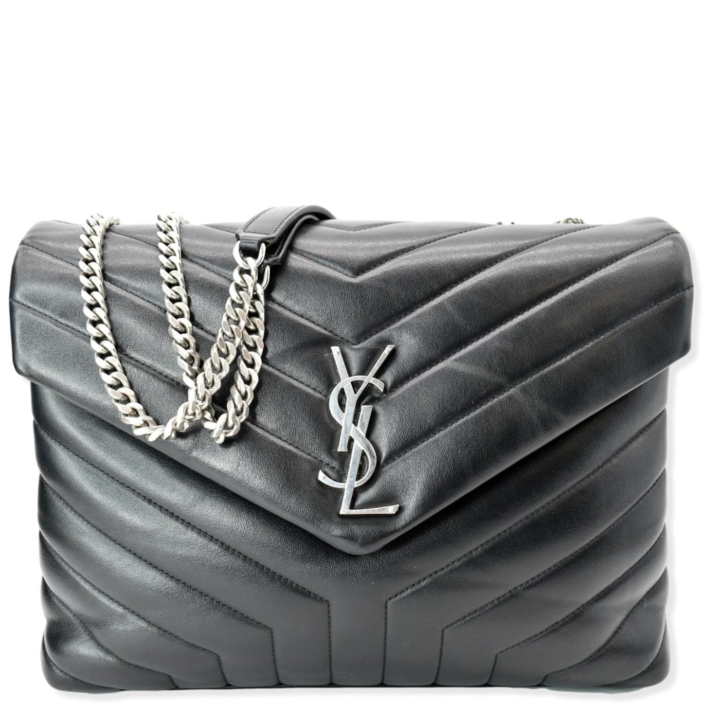 YVES SAINT LAURENT Medium Loulou Matelasse Leather Chain Shoulder Bag Black