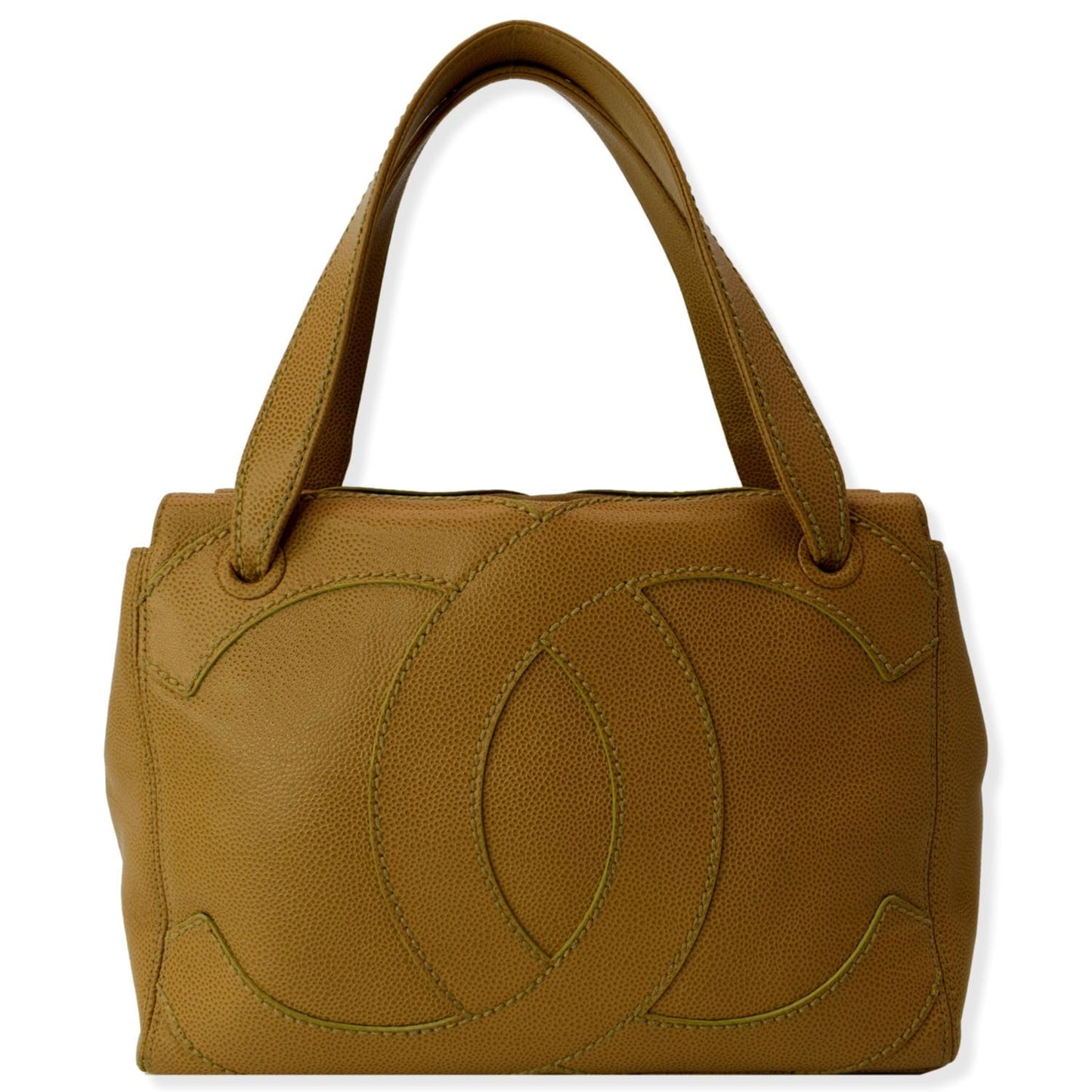CHANEL CC Wild Stitch Caviar Leather Satchel Bag Tan