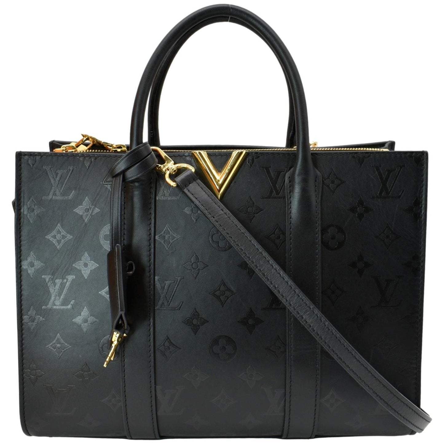 LOUIS VUITTON Very Tote MM Monogram Cuir Plume Shoulder Bag Noir Black