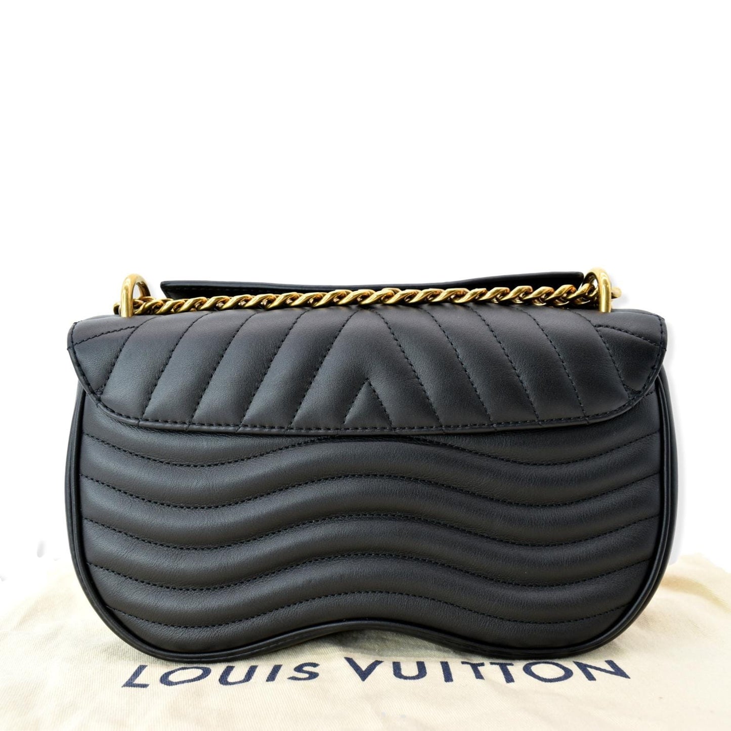LOUIS VUITTON New Wave Chain MM Calfskin Leather Shoulder Bag Black