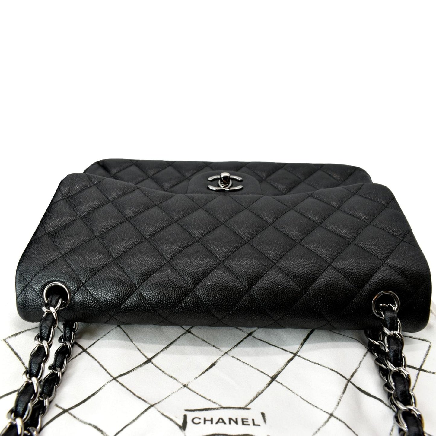 CHANEL Classic Double Flap Caviar Leather Shoulder Bag Black