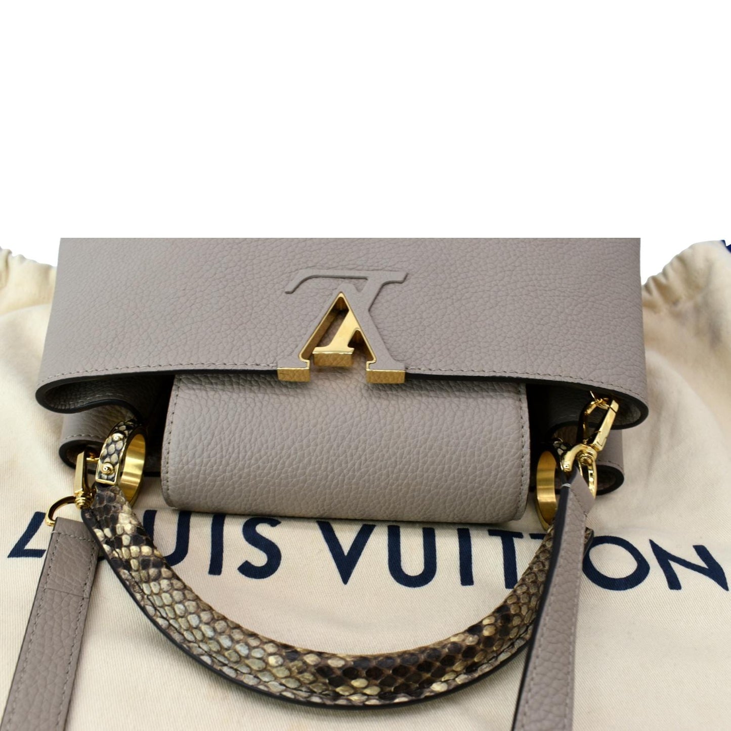 LOUIS VUITTON Capucines MM Taurillon Python Leather Satchel Bag Galet - Hot Deals