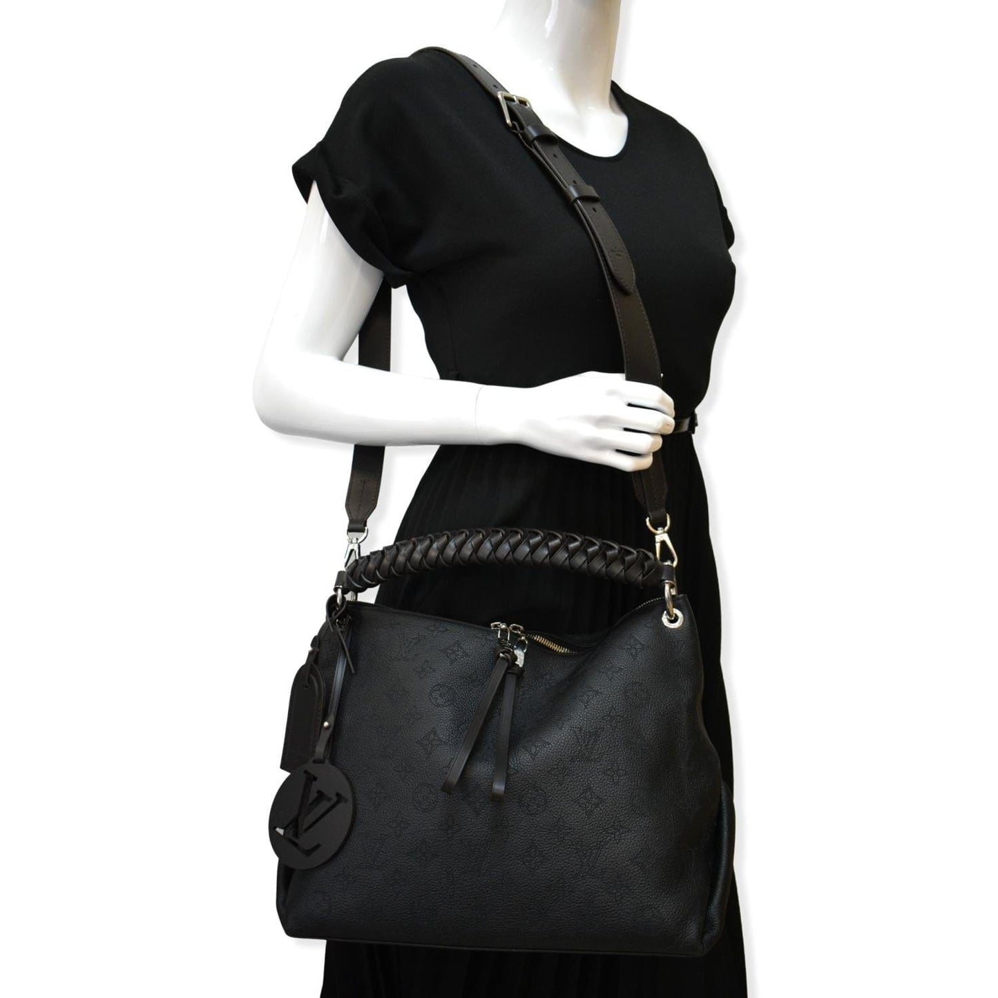 LOUIS VUITTON Beaubourg Mahina Leather Hobo Shoulder Bag Black