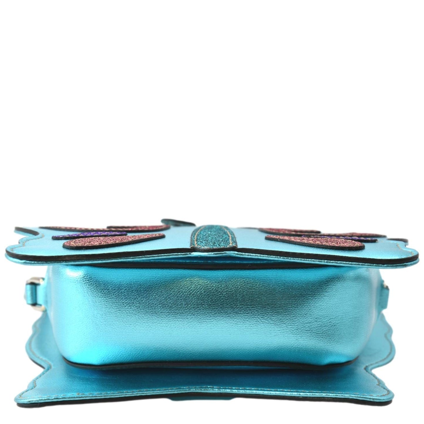 Gucci Kid's Glitter Butterfly Leather Shoulder Bag Metallic Blue 648809