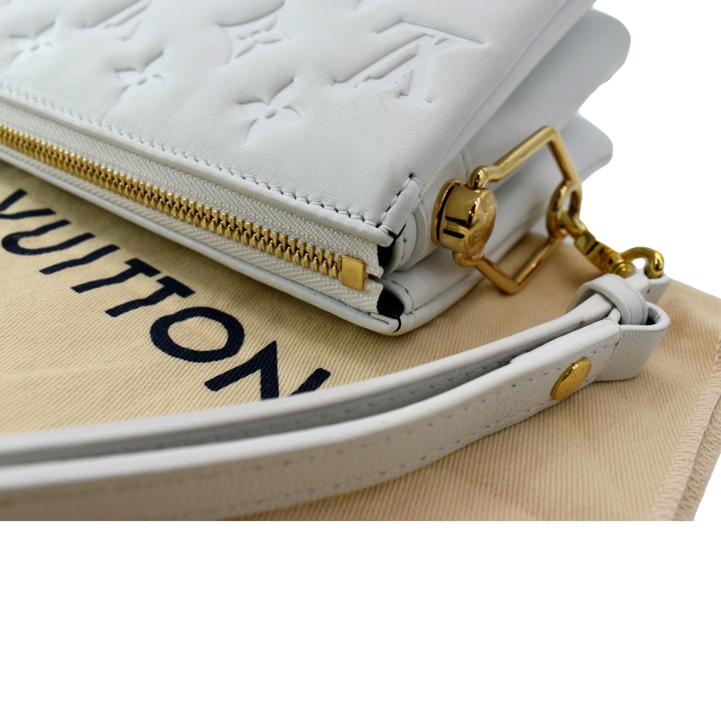 LOUIS VUITTON Coussin BB Monogram Embossed Leather Shoulder Bag White