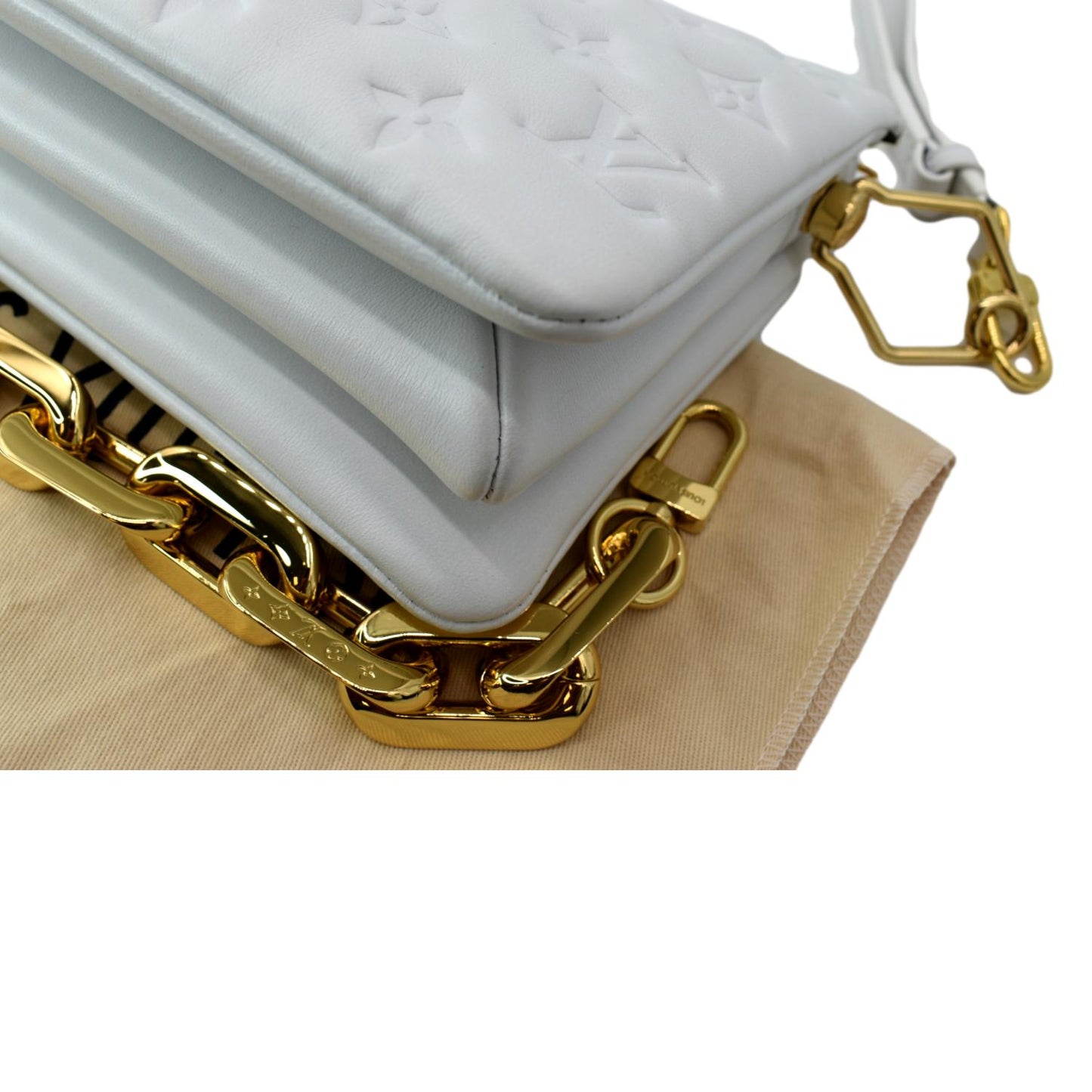 LOUIS VUITTON Coussin BB Monogram Embossed Leather Shoulder Bag White