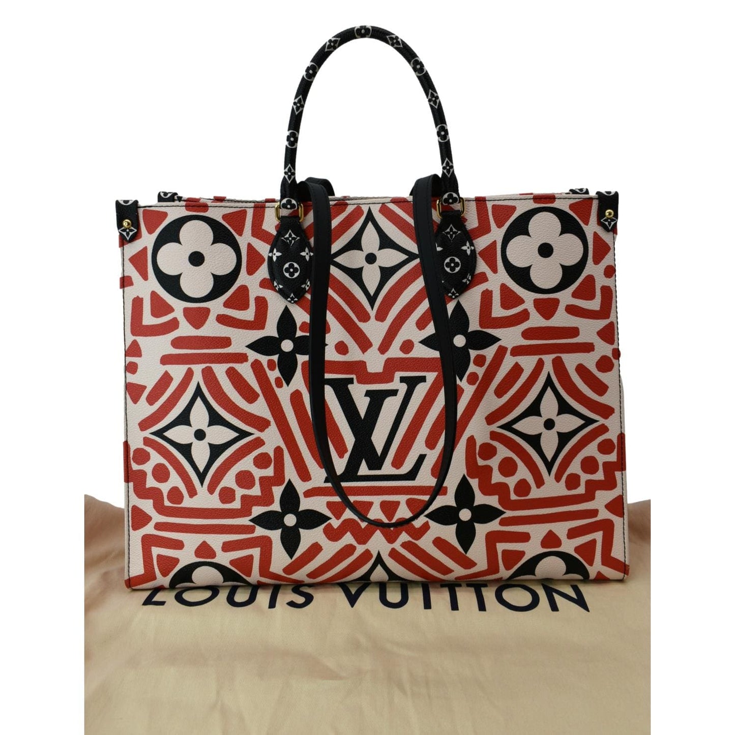 LOUIS VUITTON Onthego GM Crafty Monogram Giant Canvas Shoulder Bag Red - Hot Deals