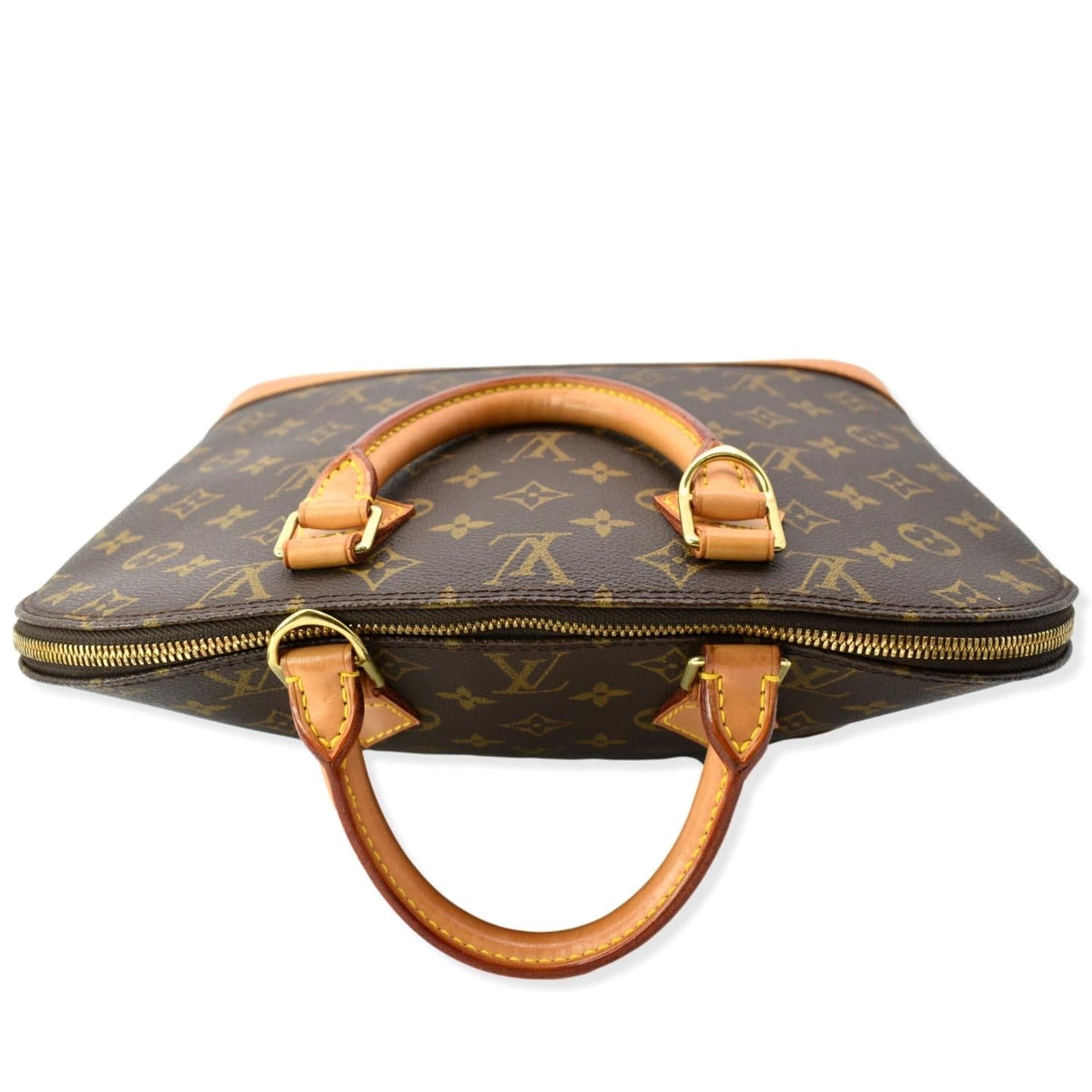 LOUIS VUITTON Alma Monogram Canvas Satchel Bag Brown