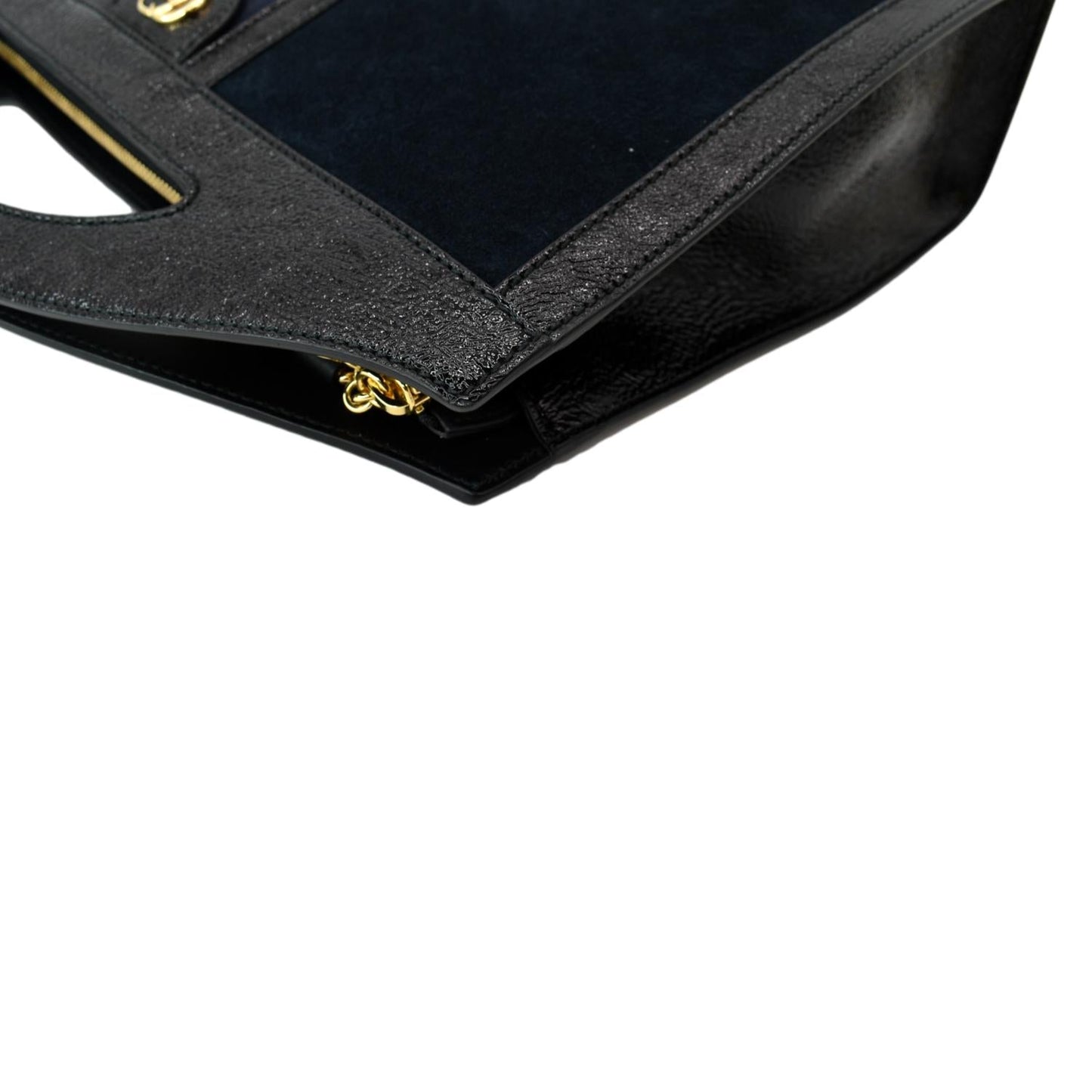 GUCCI Ophidia GG Suede Patent Web Top Handle Bag Black 512957