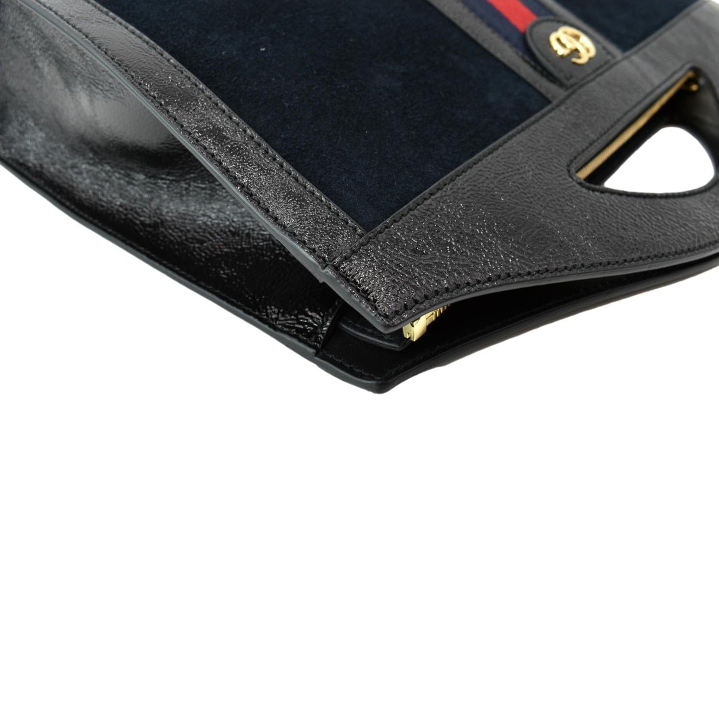 GUCCI Ophidia GG Suede Patent Web Top Handle Bag Black 512957