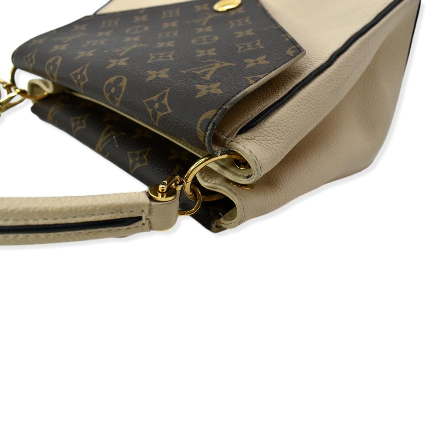 LOUIS VUITTON Double V Grained Leather Monogram Shoulder Bag Brown