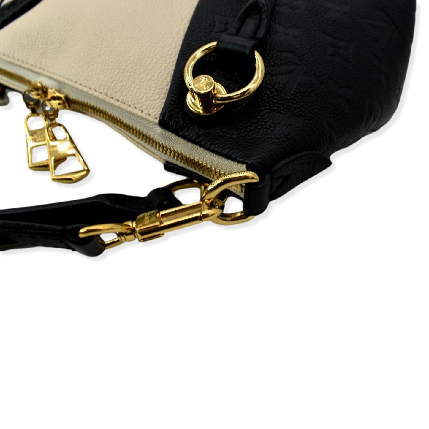 LOUIS VUITTON V BB Monogram Empreinte Tote Shoulder Bag Beige/Black