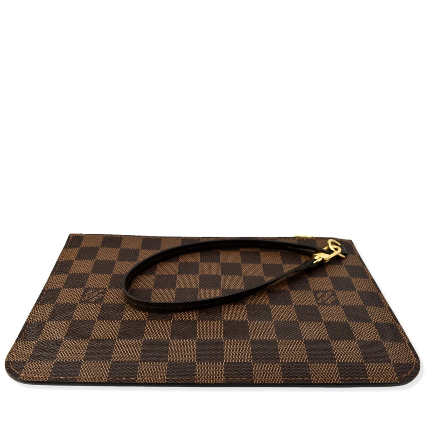 LOUIS VUITTON Neverfull Damier Ebene Pochette Wristlet Pouch Rose Ballerine