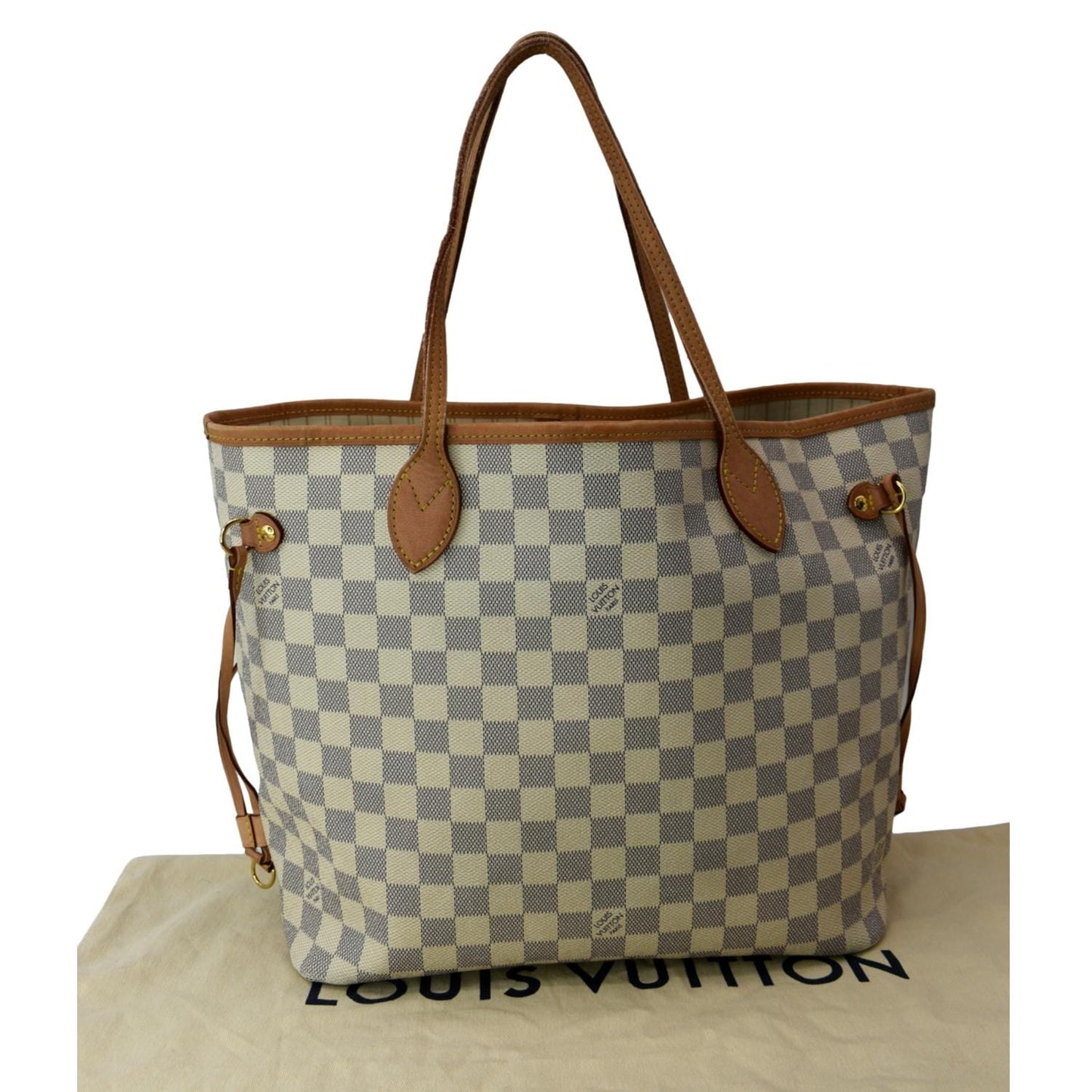 LOUIS VUITTON Neverfull MM Damier Azur Shoulder Bag White