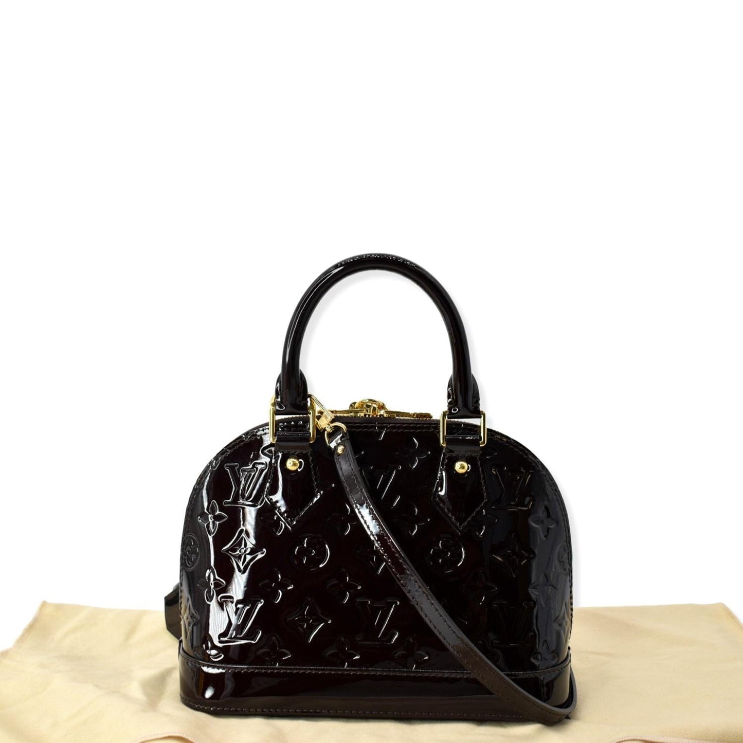 LOUIS VUITTON Alma BB Vernis Leather Satchel Crossbody Bag Amarante