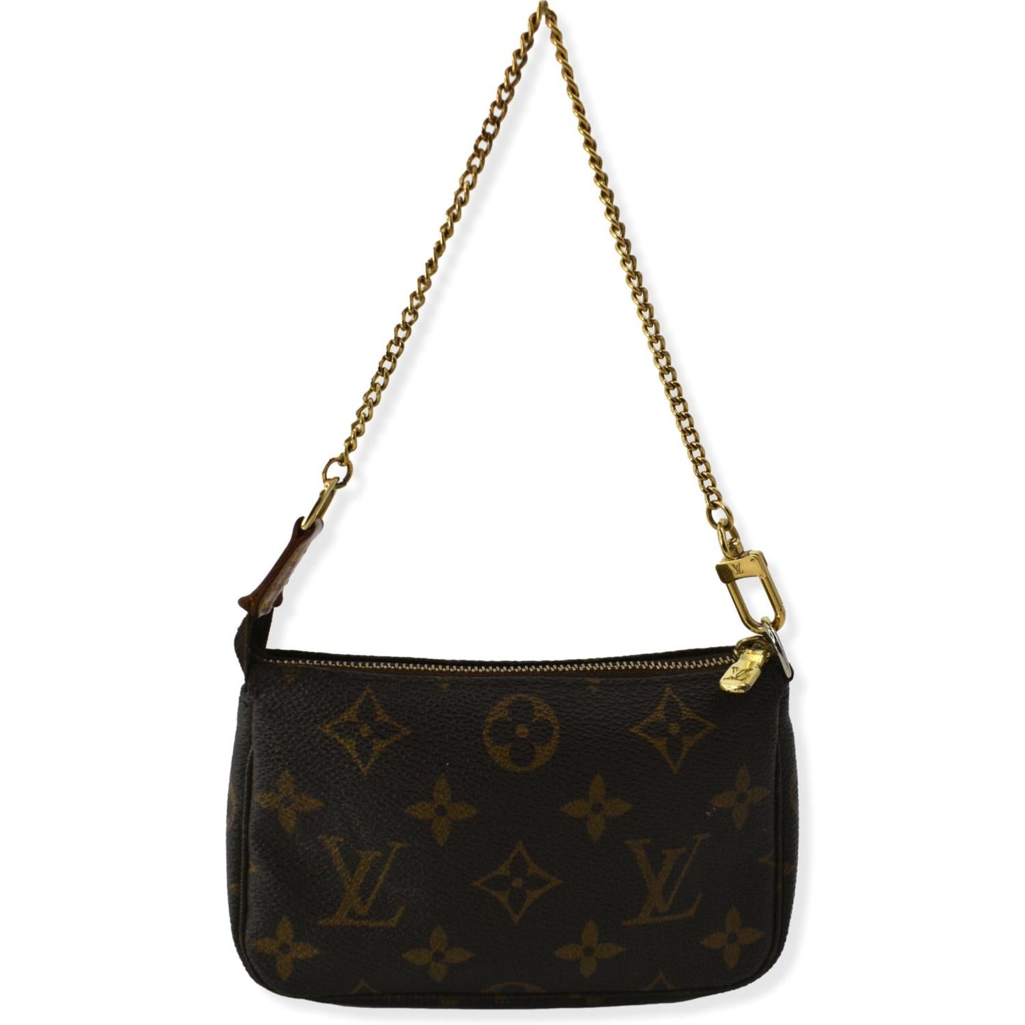 LOUIS VUITTON Mini Pochette Monogram Canvas Accessories Pouch Brown