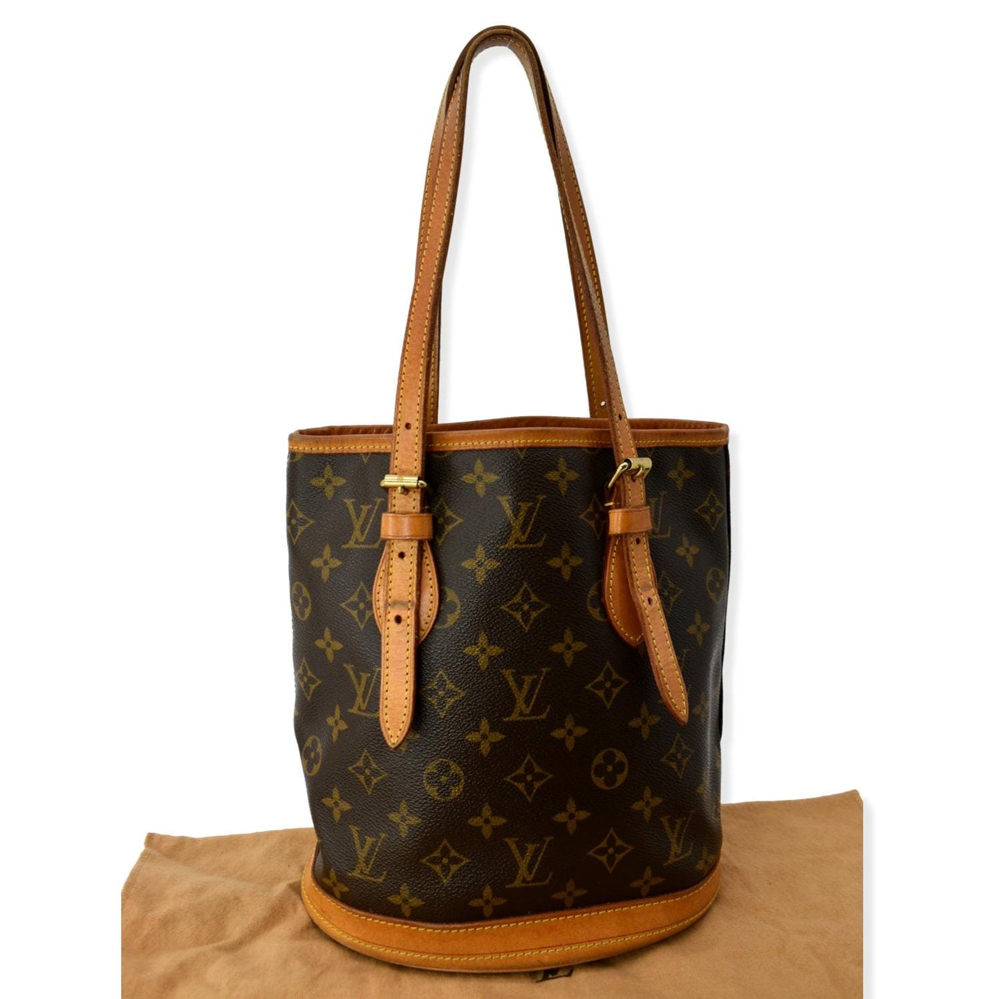 LOUIS VUITTON Petit Bucket Monogram Canvas Shoulder Bag Brown