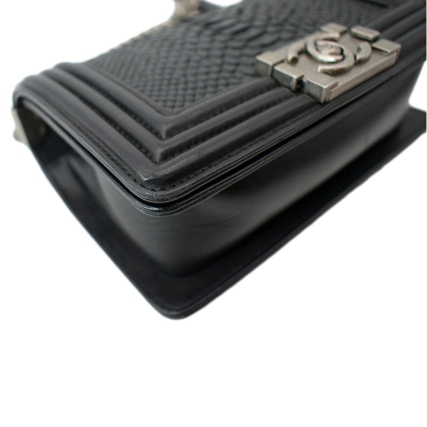 CHANEL Small Flap Boy Python Leather Shoulder Bag Black