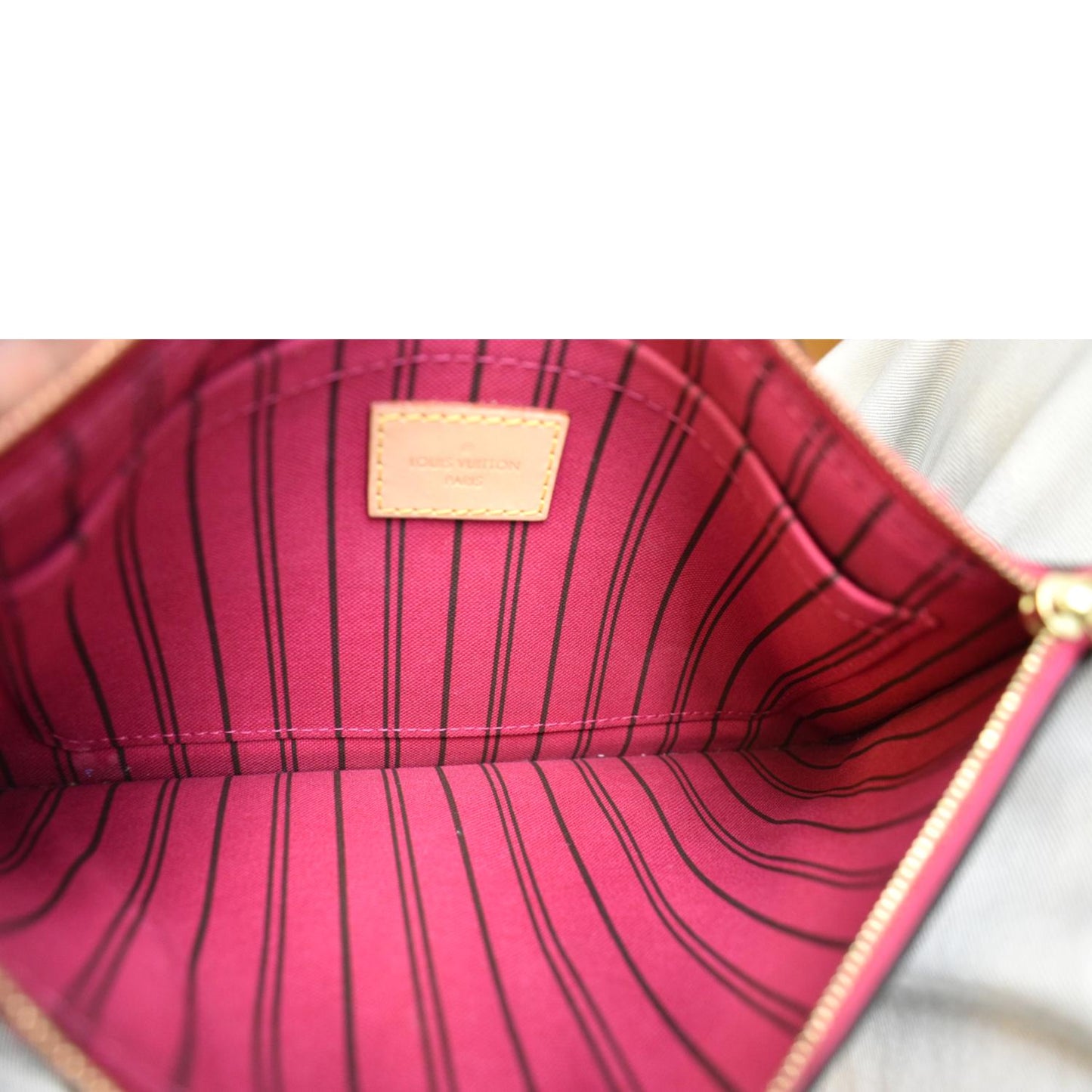 LOUIS VUITTON Neverfull MM Pochette Wristlet Pouch Monogram Canvas Brown