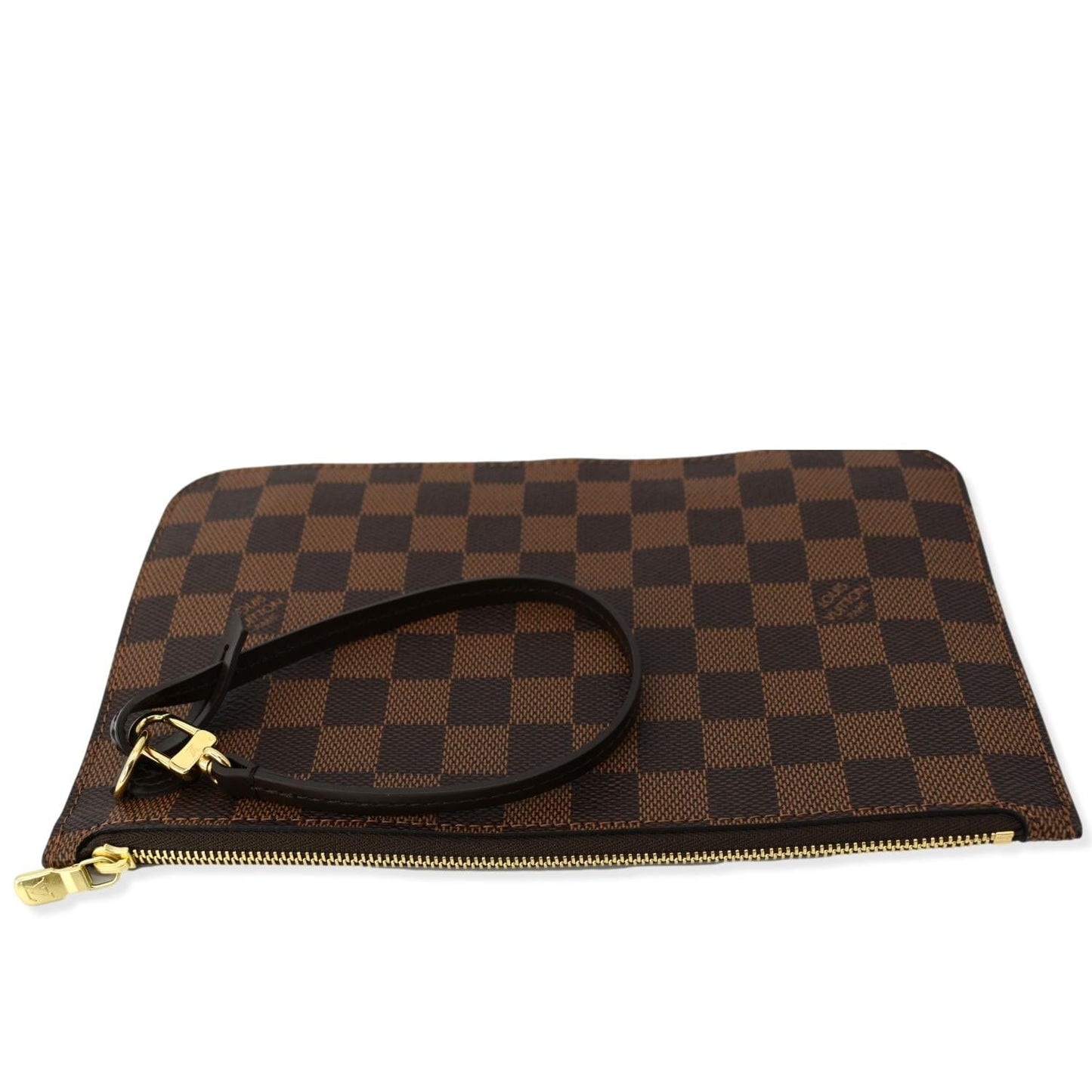 LOUIS VUITTON  Neverfull Damier Ebene Pochette Wristlet Pouch Brown