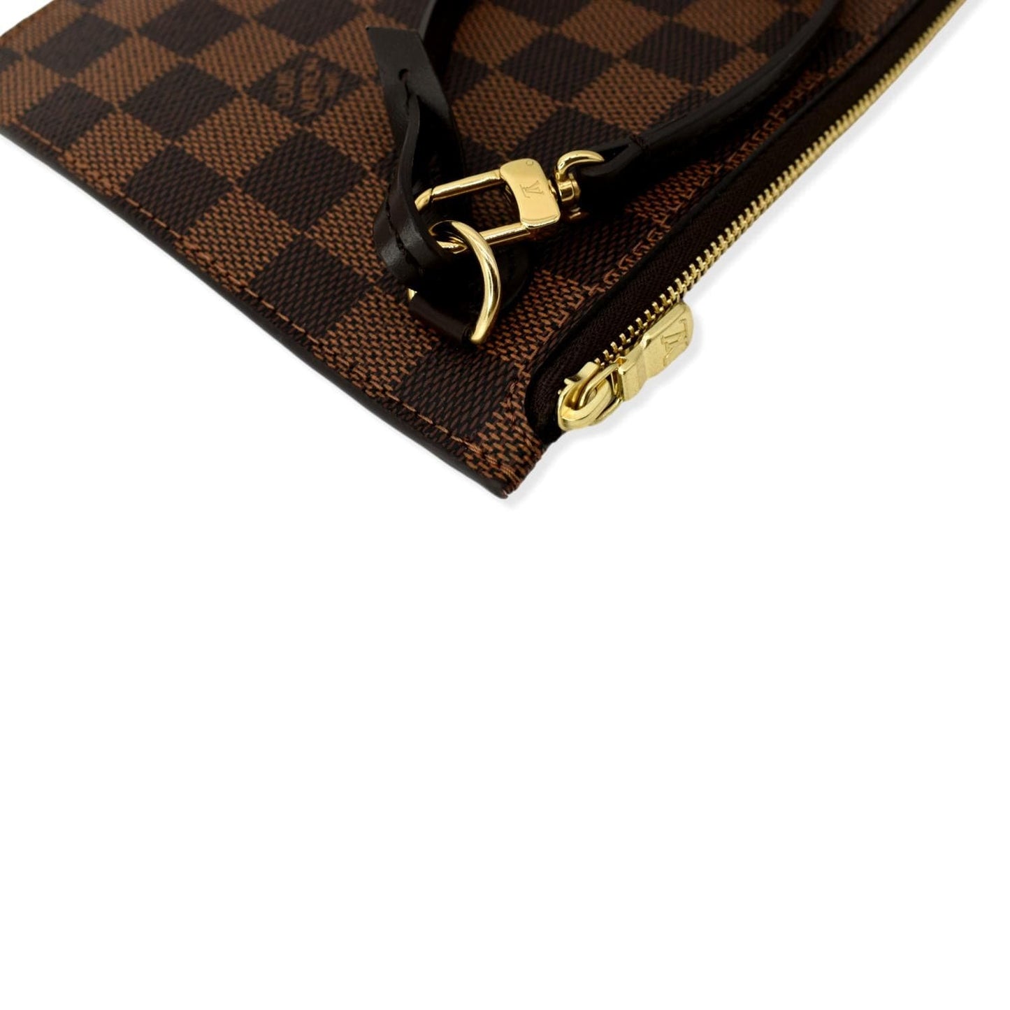 LOUIS VUITTON  Neverfull Damier Ebene Pochette Wristlet Pouch Brown