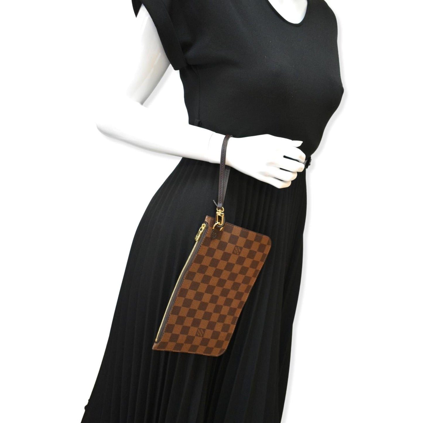 LOUIS VUITTON  Neverfull Damier Ebene Pochette Wristlet Pouch Brown