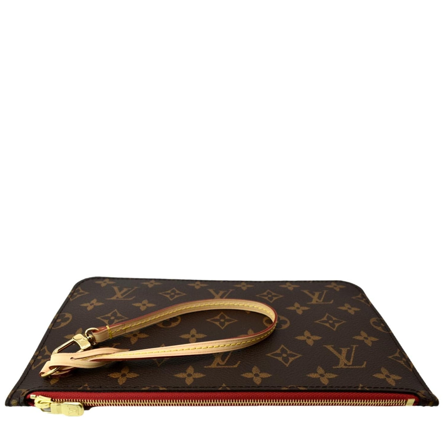 LOUIS VUITTON Neverfull Monogram Canvas Pochette Wristlet Pouch Brown
