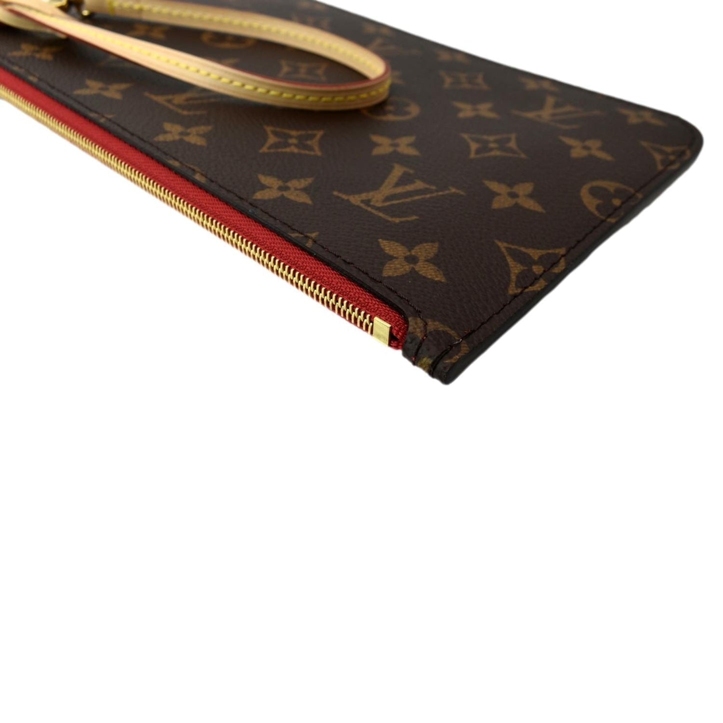 LOUIS VUITTON Neverfull Monogram Canvas Pochette Wristlet Pouch Brown