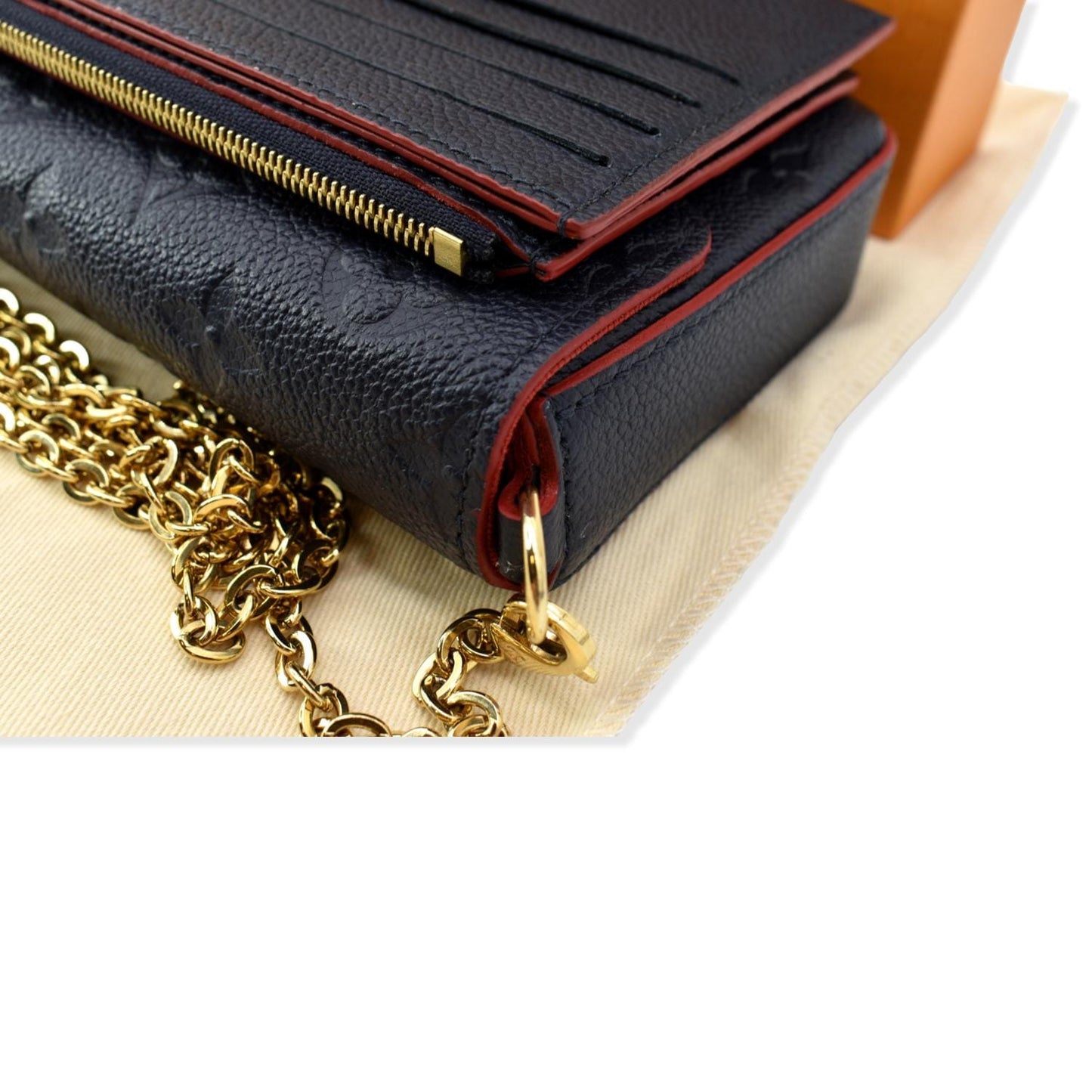 LOUIS VUITTON Felicie Monogram Empreinte Chain Pochette Crossbody Bag Blue