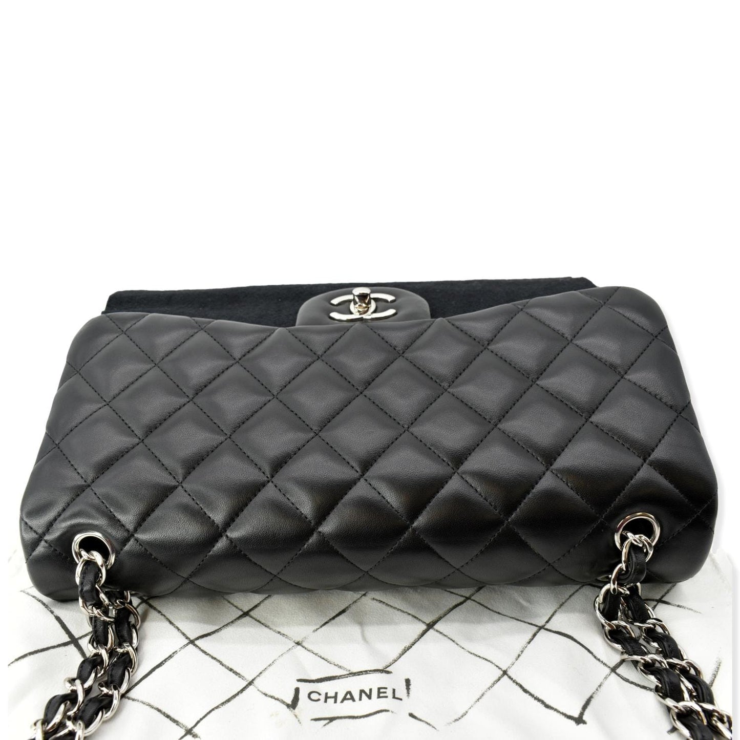 CHANEL Classic Jumbo Double Flap Lambskin Leather Shoulder Bag Black
