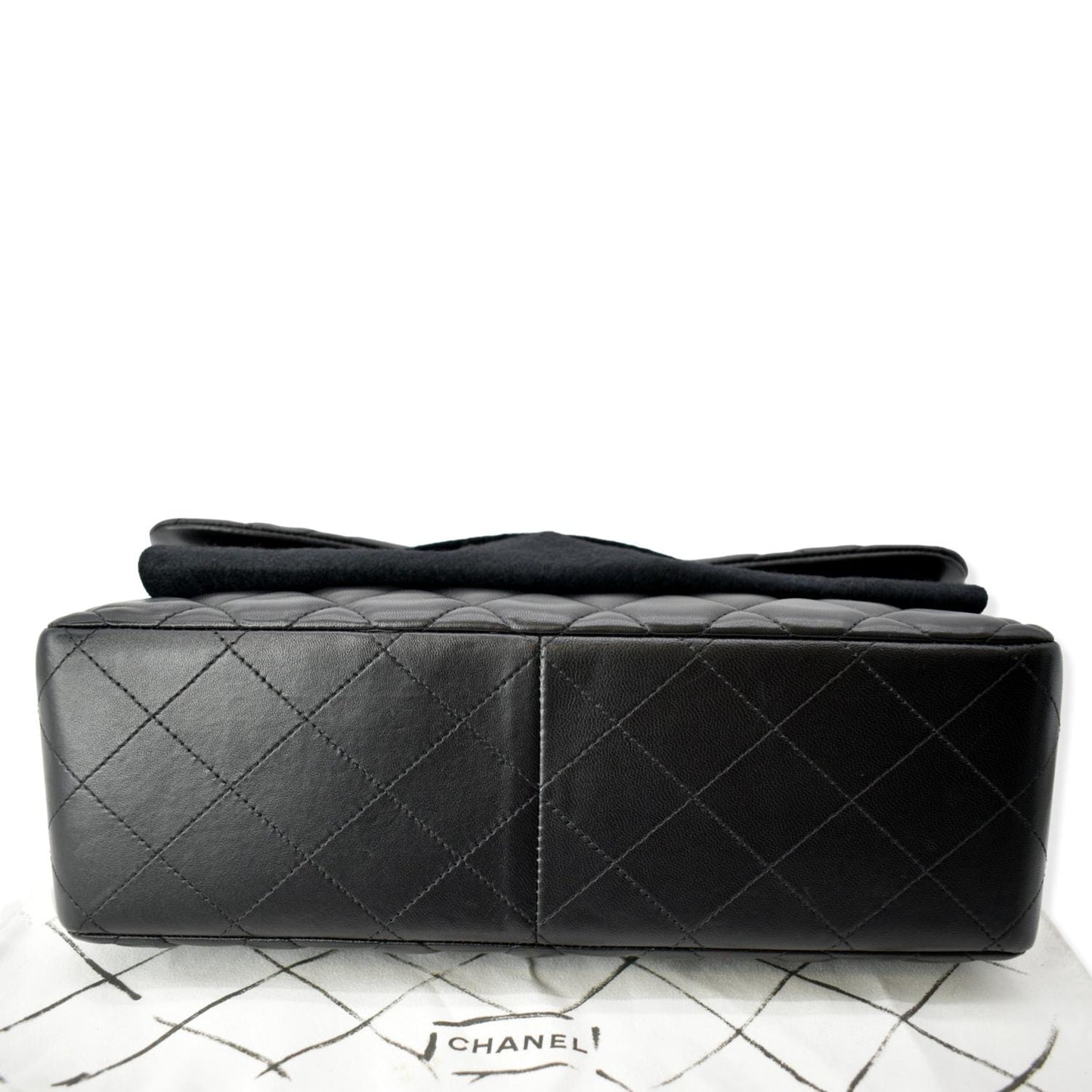 CHANEL Classic Jumbo Double Flap Lambskin Leather Shoulder Bag Black