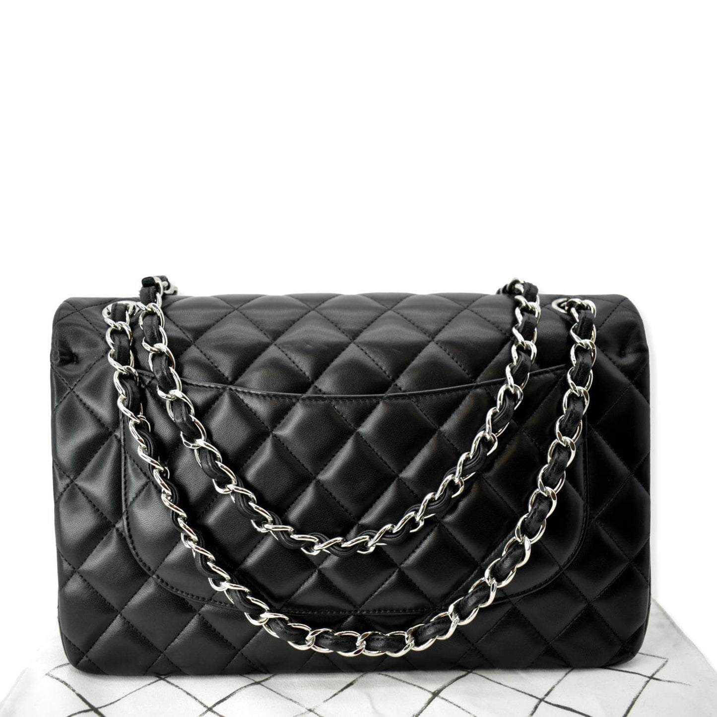 CHANEL Classic Jumbo Double Flap Lambskin Leather Shoulder Bag Black