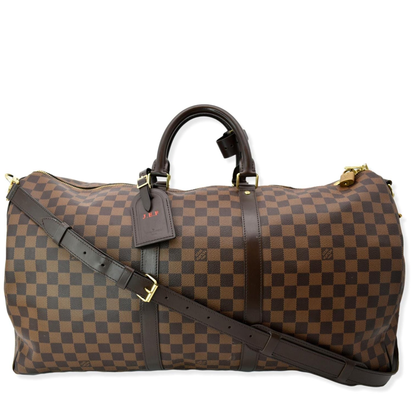 LOUIS VUITTON Keepall Bandouliere 55 Damier Ebene Travel Bag Brown