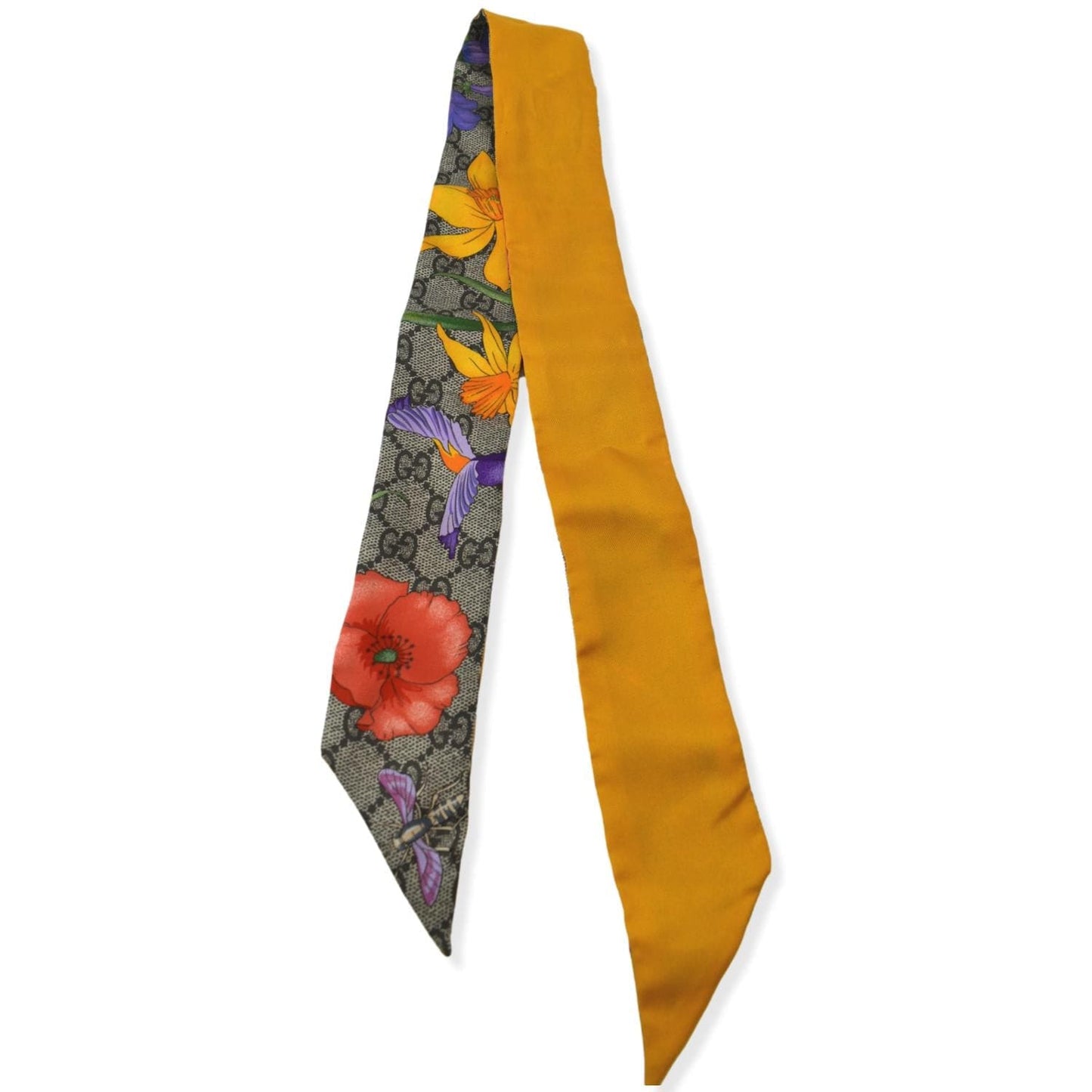 GUCCI Floral Print Monogram Silk Twilly Scarf Multicolor