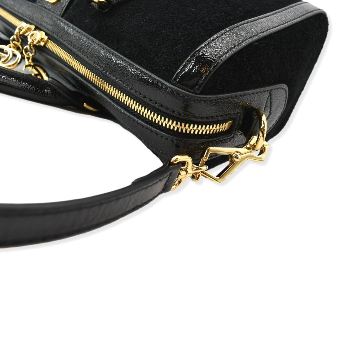 GUCCI Ophidia GG Suede Web Top Handle Shoulder Bag Black 524532