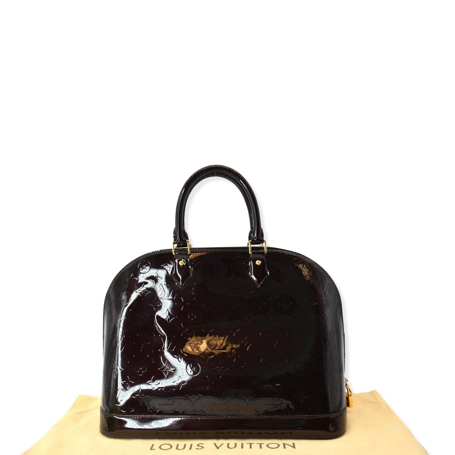 LOUIS VUITTON Alma GM Monogram Vernis Leather Satchel Bag Burgundy