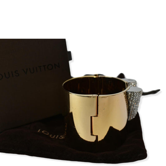 LOUIS VUITTON Crystal Essential V Strass Cuff Bracelet Gold